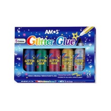 AMOS GLITTER GLUE JUMBO 120ml 5pcs ASSORTED 