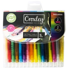 CROXLEY Create Retractable Crayons assorted Wallet of 16 includes 2 metallic & 2 neon