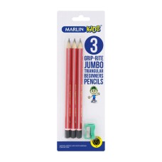 Marlin Kids end dipped pencil triangular jumbo blister card 3's + sharpener