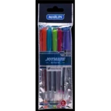 Marlin Joymate transparent medium point pens 5's assorted colours